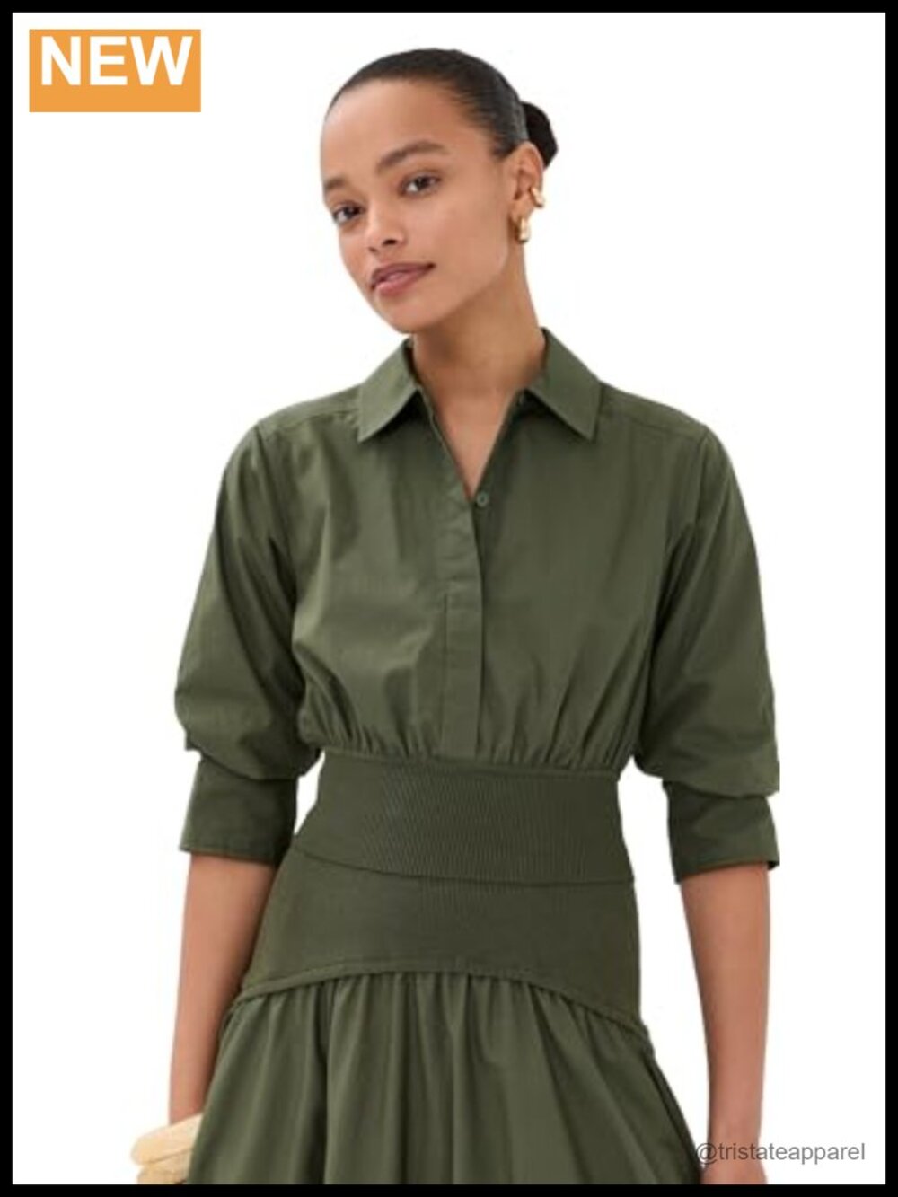 SIMKHAI Women's Stiles Shirt Blouse Poplin Button Down Short Sleeve